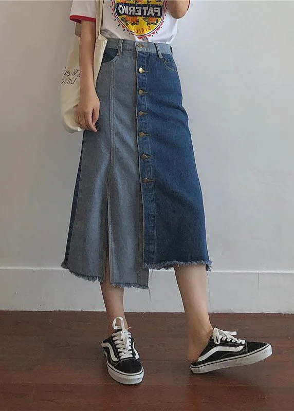 Style Colorblock Asymmetrical Patchwork Tasseled Denim Skirts Summer athletic skirt fit