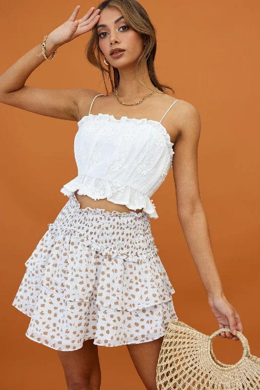 Sylvie Shirred Waist Layered Mini Skirt White breathable skirt fabric