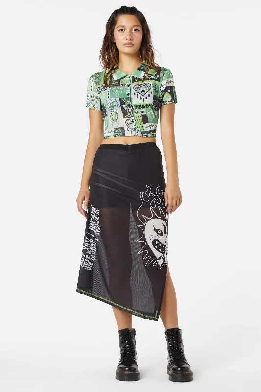 The End Mesh Drawstring Skirt velvet skirt glossy