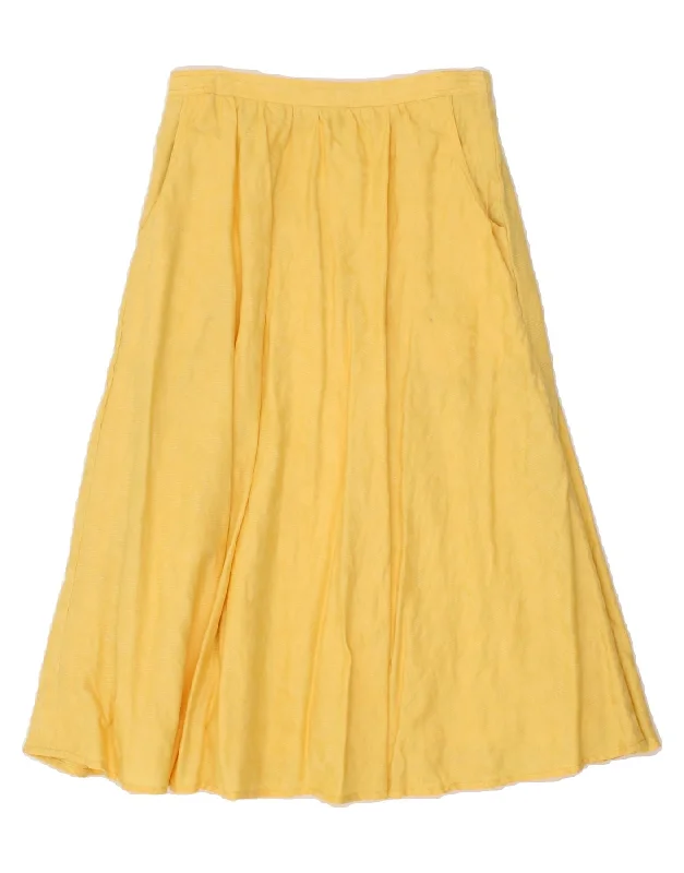 VINTAGE Womens A-Line Skirt UK 12 Medium W26  Yellow Cotton silk skirt smooth