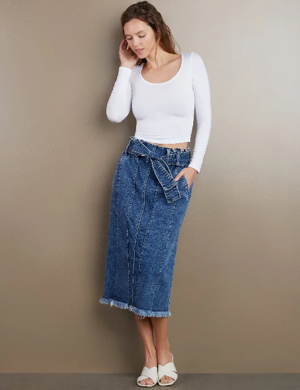 Tie Front Denim Skirt silk skirt lustrous