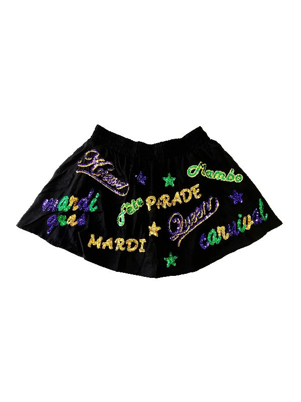 Youth Mardi Gras Explosion Skort - Black lightweight skirt design